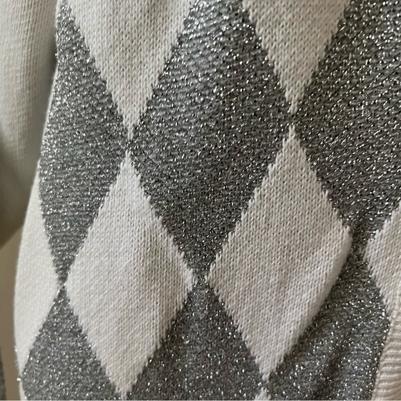 Pierre Cardin 1990s Metallic Harlequin Cardigan Sweater Medium - Picture 9 of 14
